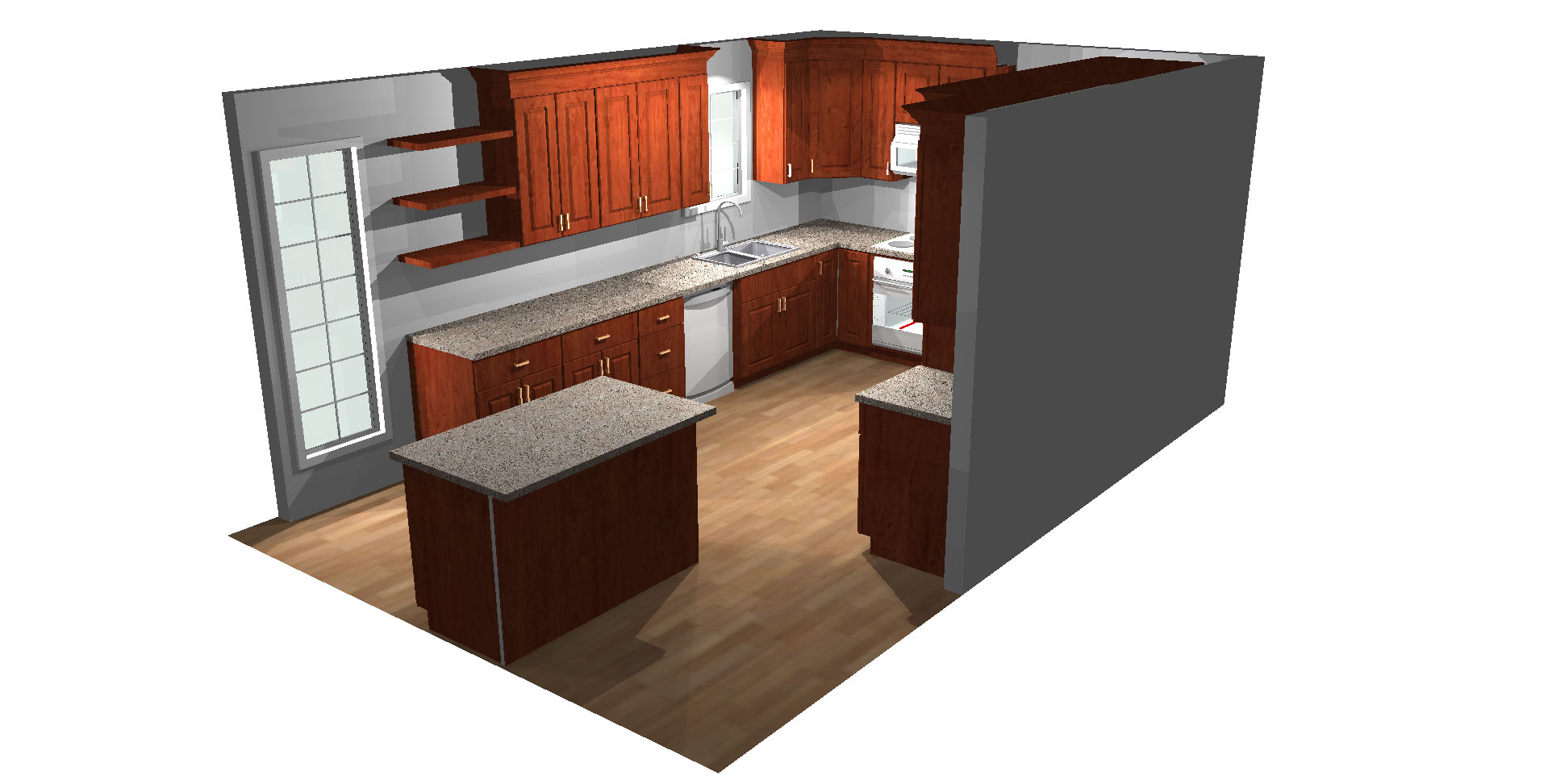 3D render of a modern kitchen remodeling design with sleek cabinetry and countertops
